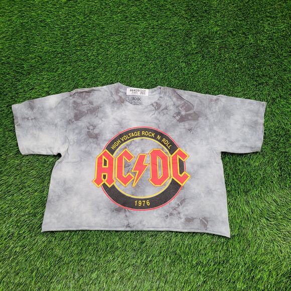 1976 ACDC High-Voltage Tie-Dye Shirt Womens Large 21x18 Crop-Top - Picture 1 of 11